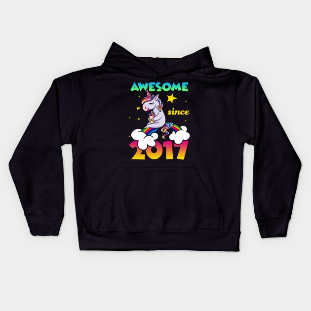 Cute Awesome Unicorn Since 2017 Rainbow Gift Kids Hoodie by saugiohoc994